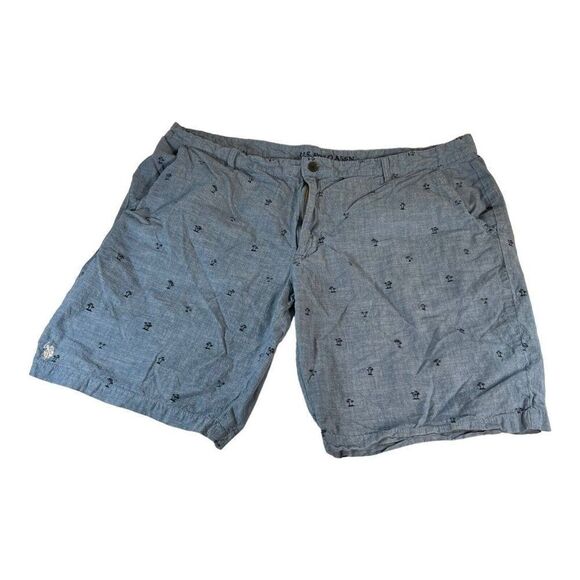 US Polo Assn Mens W 46 Blue Shorts Zip Palm Tree Pattern Tropical Beach Vacation - Picture 1 of 4